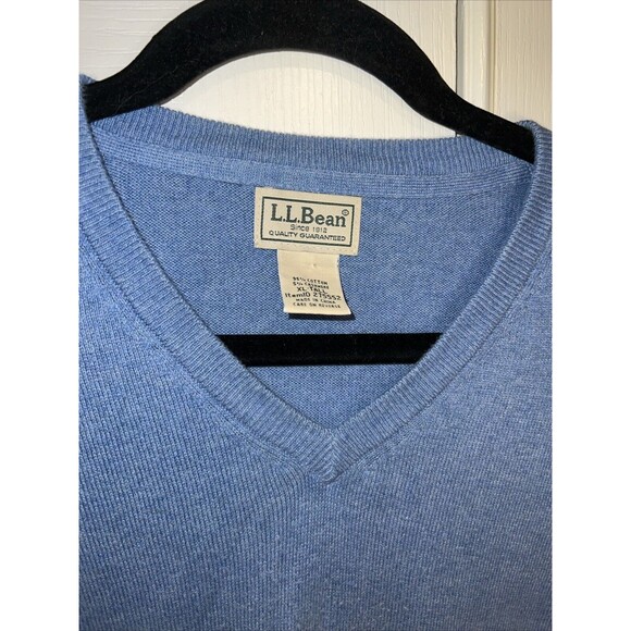 LL Bean V Neck Sweater Men's Cotton Cashmere Blend Long Sleeve Blue XL TALL - Picture 4 of 14